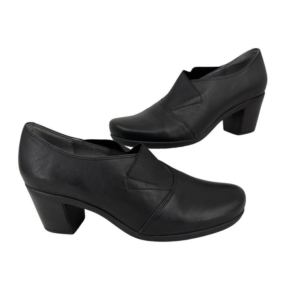 Abeo Bio System Portola Shoes Size 9.5 Black Leather Slip On Heel Comfort